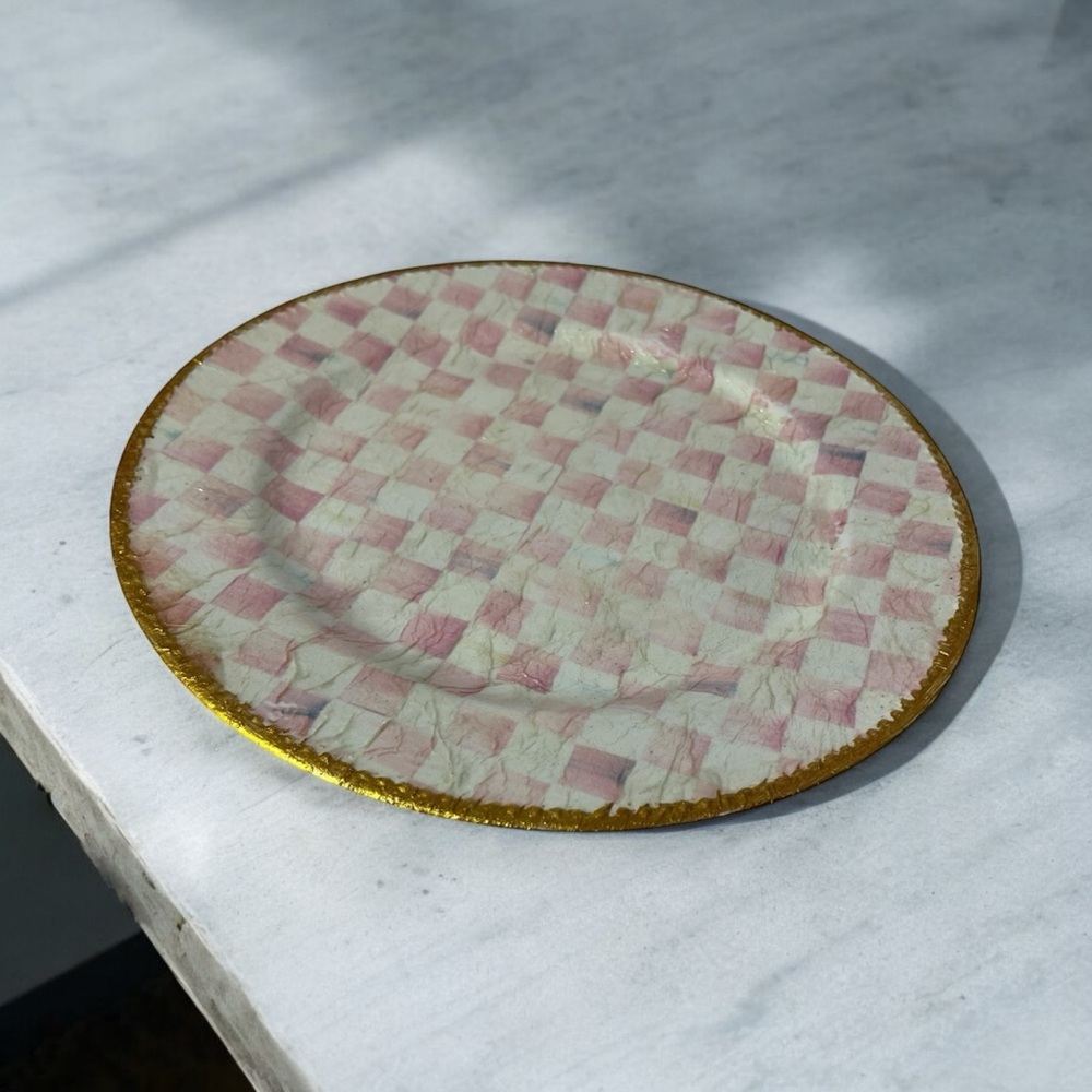 Elegant Gold-Trimmed Pink and Cream Plate/ Charger 4 for $70